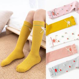 5Color 3-12Y Cute girls socks sweet flower cotton kids socks princess knit knee high socks student long children sock