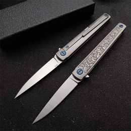 High Quality MS3 Flipper Folding Knife M390 Satin Blade CNC TC4 Titanium Alloy Handle Ball Bearing Knives With Leather Sheath