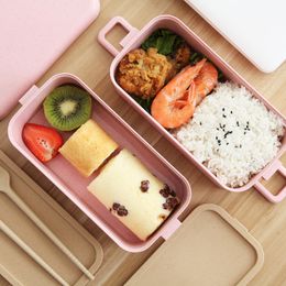 ONEUP 800ml Healthy Material Lunch Box 2 Layer Wheat Straw Bento Boxes Microwave Dinnerware Food Storage Container Lunchbox 201128