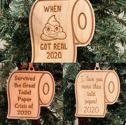 Wooden Christmas Ornaments Pandemic Social Distancing Christmas Tree Hanging Xmas Pendants Santa Claus Toilet Paper Party Decoration SN1687