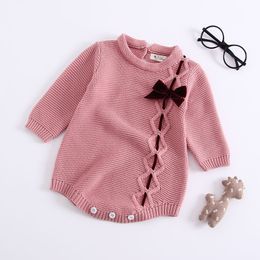 Baby Clothes Autumn Winter Models Infant Romper Bow Knit Jumpsuit 210515