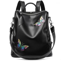 2022 рюкзак бабочки Рюкзак стиль 2021 est мода натуральная кожаная женская сумка женская модная бабочка печатная черная большая емкость сумка1