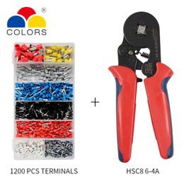 HSC8 6-4 Terminal Crimping Pliers Wire Stripper Crimper Ferrule Crimping Hand Tool Pliers+ 1200 Terminals Kit Y200321