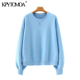KPYTOMOA Women Fashion Loose Basic Sweatshirts Vintage O Neck Long Sleeve Female Pullovers Chic Tops 201209