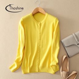 Thoshine Brand Spring Autumn Women Knitted Cashmere Sweaters Solid Colour Female Thin Cardigan Jumpers Outerwear Knitwear Coats T200811