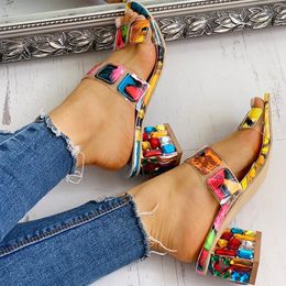 2020 Big Size 41 Fashion Lady slipper Crystal Square Heels Summer Women's Shoes Women Sandals Leisure woman Slippers Shoes Woman X1020