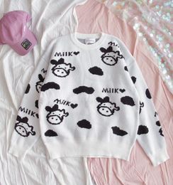 Autumn Winter Loose Casual Sweet Cow Harajuku Soft Sister College style Pullover Sweater LJ201113