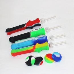 smoking Silicon Nectar kits with Titanium Quartz Tips 14mm nector kit mini silicone tobacco pipes for oil rig glass bong