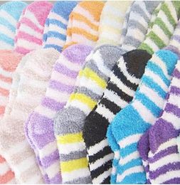 Wholesale- 1pair New Lady Gift Soft Floor Home Women Bed Socks Stripe Fluffy Warm Winter Thick Candy Colour Casual Socks Winter