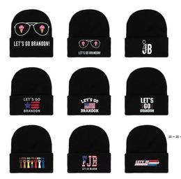 fast Let's Go Brandon Black Knitted Hat Winter Warm Letters Printed Fashion Crochet Hats Outdoor Sports Ski Cyclings Unisex Beanie RRA1