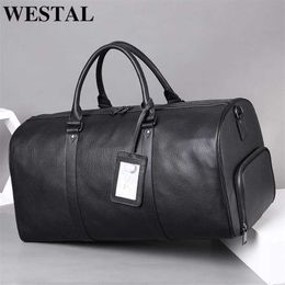 Men Leather WESTAL100% Women Genuine Travel Bag Real Carry-on Hand Lage s Shoulder Big s Male 202211