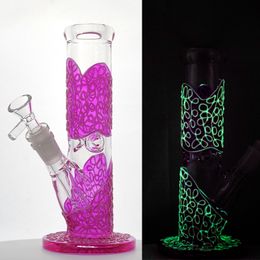 Glow in The Dark Heady Glass Bongs Ice Pinch Oil Dab Rigs Straight Perc Water Pipes Wtih Diffused Downstem 18mm Female Joint With Bowl
