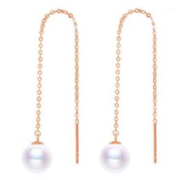 Dangle & Chandelier Sinya Au750 Gold Rose Colour Drop Earring With 7-9 Mm Natural Round High Lustre Pearls Long Chain Tassel Design For Women