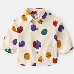 Spring Autumn Design 2 3 4 5 6 8 10 Years Children Cotton Turn-Down Collar Full Print Baby Kids Boys Long Sleeve Shirt 220222