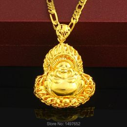 Pendant Necklaces Small Size Gold Color Maitreya & Necklace Chain For Religious Chinese Style Buddhism Jewelry