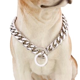 Strong Silver Titanium Steel Slip Dog Collar Metal Dogs Training Pet Chain Choke Collar For Large Dogs Pitbull Bulldog 13mm 201125