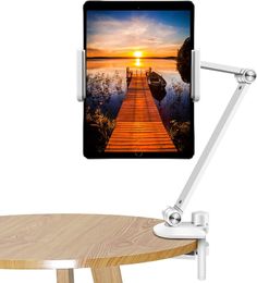 Tablet Stand Adjustable,ZEXMTE Desktop Tablet Holder Mount Foldable Phone Stand with 360° Swivel Phone Clamp Mount Holder, Compatible with 4.7-12.9" Tablets/Phones
