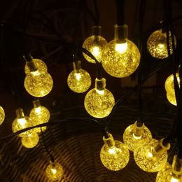 LED Fairy Lights Crystal Ball Garland Solar Garden String Lights Outdoor Waterproof Bulbs Twinkle Christmas Party Decoration Y200903