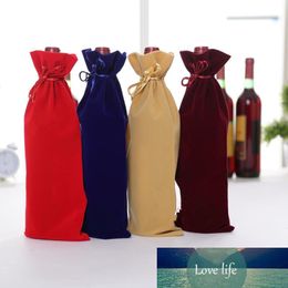 drawstring birthday gift bags UK - Velvet Drawstring Wine Bags 5pcs 15x35cm Bolsas Flannel Wine Bottle Bags for Wedding Party Christmas Birthday Gift Holder