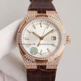 7 Styles High Quality Overseas 41mm Rose Gold Diamonds Cal.5100 Automatic Mens Watch 4500V/000R-B127 Silver Dial Leather Strap Gents Watches