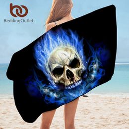 BeddingOutlet Flame Skull Bath Towel Bathroom 3D Gothic Microfiber Beach Towel for Adult Fire Shower Towel 75x150cm Drop Ship Y200429