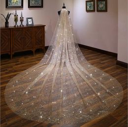 Champagne Sparkle Crystal Bridal Veils 2021 Luxury Beaded Long Cathedral Length Arabic Muslim Wedding Veils Women Hair Accessories AL8231