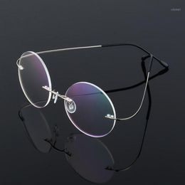 Sunglasses Fashion Sunglasses Frames Retro Round Titanium Glasses Frame Men Metal Rimless Super Light Myopia Nerd Screwless Eyewear1 K4IA