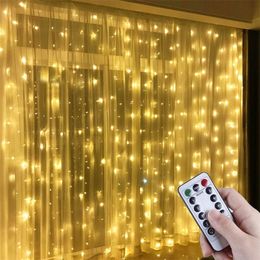 Christmas LED Fairy Lights Garland Curtain String Lights Remote Control Included Home Decoration Bedroom Window Home Garden Deco Y200903
