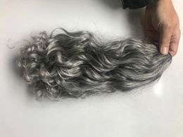 women grey hair topper Salt and pepper curly afro puff natural silver Grey relaxed wavy human ponytail extension drawstring ponytails hairpiece 1pc