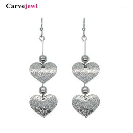 Dangle & Chandelier Carvejewl Drop Earrings Metal Frosted Double Heart For Women Jewelry Plastic Hook Anti Allergy Korean1