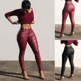 Sexy Shiny HIGH WAIST Women Leather pants Stretch Pant Skinny Pant Slim Fit Long1