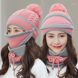 Winter Knitted Beanies Hats Women Thick Warm Skullies Hat Female Knit Letter Bonnet Beanie Caps Outdoor Riding Set Christmas Cycling & Masks