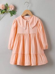 Toddler Girls Peter-pan Collar Half Button Ruffle Hem Dress SHE