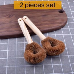 Kitchen Long Handle Pot Brush Coir Coconut Fiber Cup Kettle Mugs Cleaning Brush With Hook H jllxcM