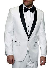 New Arrival Groomsmen Shawl Black Lapel Groom Tuxedos White Men Suits Wedding/Prom/Dinner Best Man Blazer ( Jacket+Pants+Tie+Vest ) K751