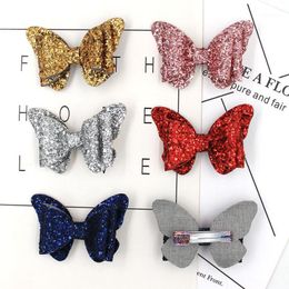 6pcs/lot Sequins Butterfly Hair Bows on Clip Sparkly Glitter Hairbows Kids Pins Girls Headdress Hair Accessories1