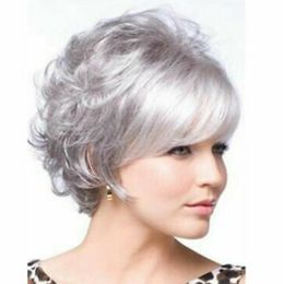 grey wig cosplay UK - Lady Women Wig Grey Pixie Wig Short Curly Wavy Hair Synthetic Hair Cosplay Party