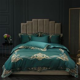 New arrivel 600TC Egyptian bedding sets Red Green Peach bed set queen king size duvet cover Fitted bed sheet set parure de lit 201021