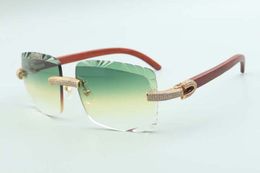 2021 cutting lens micro-paved diamonds sunglasses 3524020, original wooden temples glasses, size: 58-18-135 mm