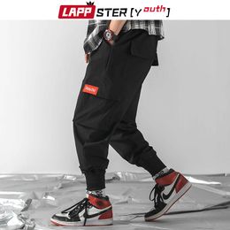 LAPPSTER-Youth Men Japanese Streetwear Cargo Pants 2020 Overalls Mens Hip Hop Black Sweat Pants Loose Baggy Harem Pants Joggers LJ201104