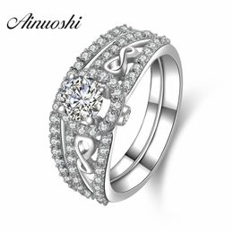 AINUOSHI 4 Prongs Simulated Round Cut Bridal Ring Set Luxury 925 Sterling Silver Halo Ring Women Engagement Anniversary Jewellery Y200106