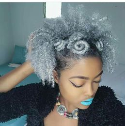 Grey Hair Growing out Ageing graceful African American Human Hair Ponytail Silver Grey Pony tail Extension Hairpiece Clip on Grey Afro Curly