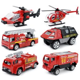 6PCS/Set 1:87 Firefighter Fire Fighting Truck Engine Helicopter Control Operator Protection Fireman Kids Toys Boys for sam LJ200930