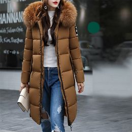Plus Size Parkas Jacket Women Autumn Winter Slim Long Hooded Warm Solid Casual Thicker long Coat Women Outerwear#G30 201210