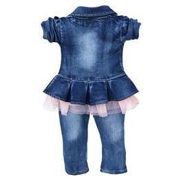 Spring Autumn Infant Baby Girl Denim Clothing Sets 3 pcs Long Sleeve T Shirt Dress Tops Denim Jacket and Jeans Trousers Pants LJ201223
