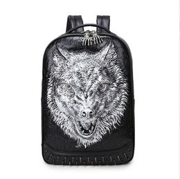 Fashion 3D Embossed Wolf Backpack bags Women Men Rivet unique whimsical Cool giris Bag For Teenagers Laptop Travel Bags fc004