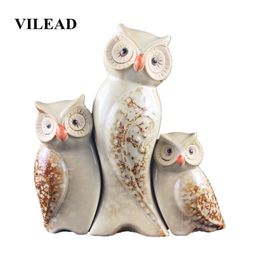 VILEAD 3Pcs/Set Ceramics Owl Figurines Nighthawk Ornaments Creative Animal Miniatures Home Decoration Accessories New Year Decor T200703