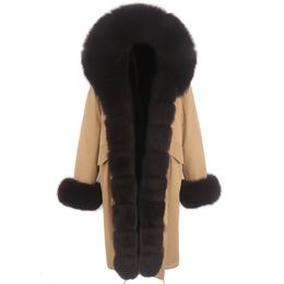 Women Winter jacket X-long waterproof parka faux fur linner Real raccoon fox fur collar hood warm streetwear for ladies new 201103