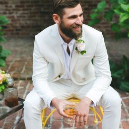 Handsome White Groom Wedding Tuxedos Slim Fit Mens Suits Peaked Lapel One Button Prom Party Blazer Jacket And Pants