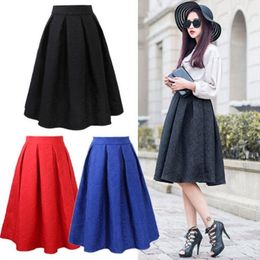 Neophil Summer Black Red Jacquard Pleated Ball Gown Skater Ladies Midi Skirts Womens Plus Size Office Wear Tutu Saia S08044 T200324